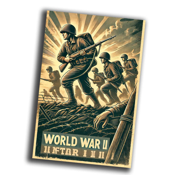 retro vintage illustration of World War II infantry soldiers in action Photo Glossy 4*6 in E 018