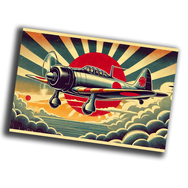 retro vintage illustration of a Japanese Zero fighter aircraft  Photo Glossy 4*6 in E 021