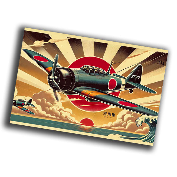 retro vintage illustration of a Japanese Zero fighter aircraft Photo Glossy 4*6 in E 022