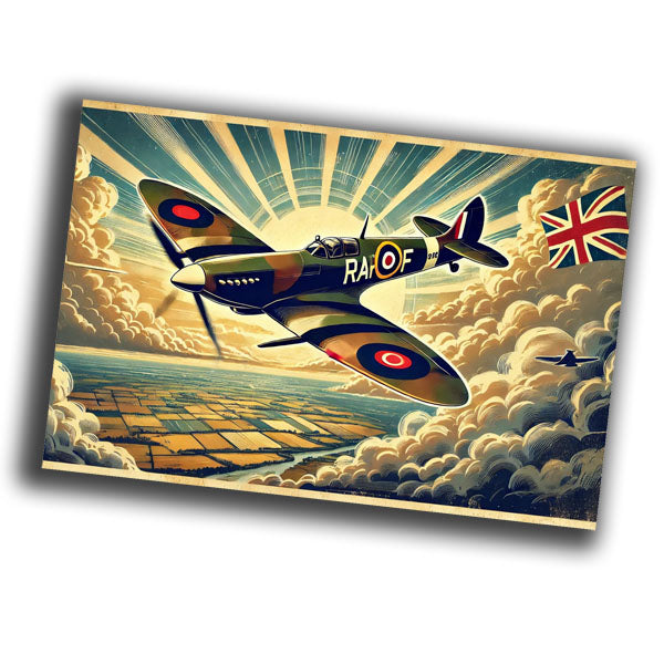 retro vintage illustration of a Spitfire fighter plane Photo Glossy 4*6 in E 024