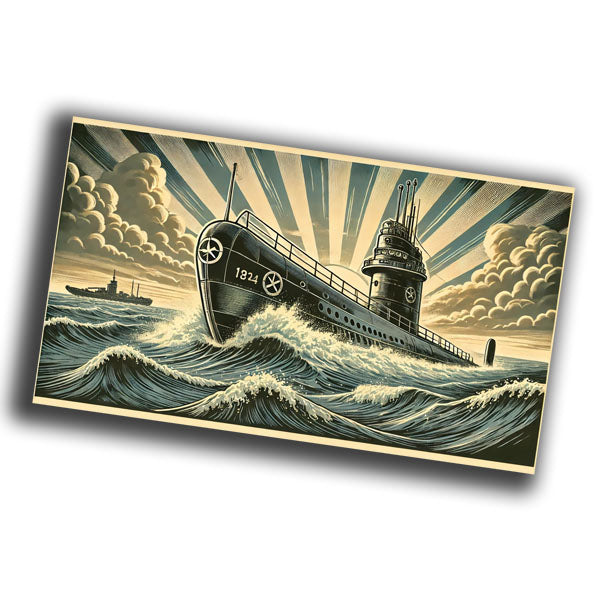 retro vintage illustration of a U-boat submarine Photo Glossy 4*6 in E 027