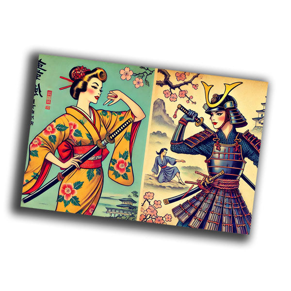 vintage  illustration of a woman dressed as a samurai Photo Glossy 4*6 in E 028