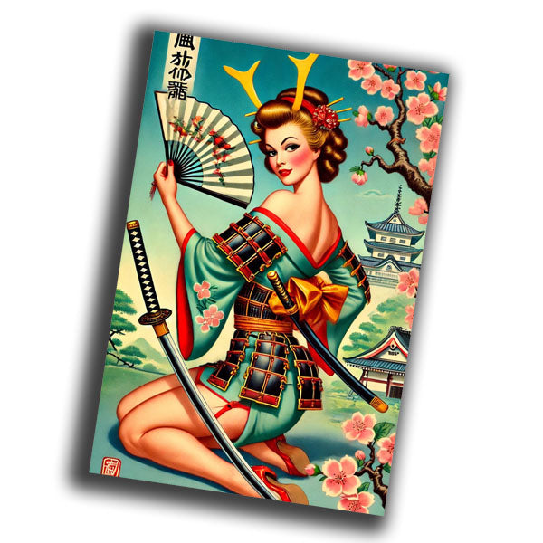 vintage  illustration of a woman dressed as a samurai Photo Glossy 4*6 in E 029