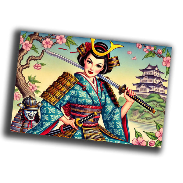vintage  illustration of a woman dressed as a samurai Photo Glossy 4*6 in E 030