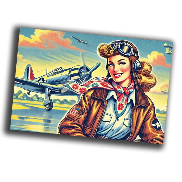 vintage  illustration of a woman pilot from the mid-20th century Photo Glossy 4*6 in E 031