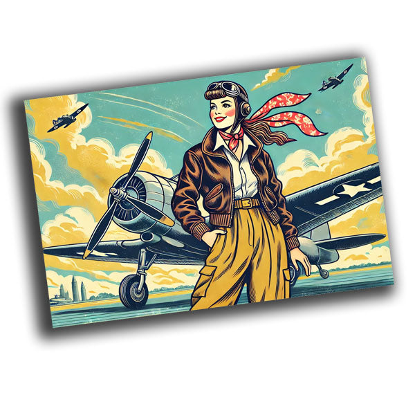 vintage  illustration of a woman pilot from the mid-20th century Photo Glossy 4*6 in E 032