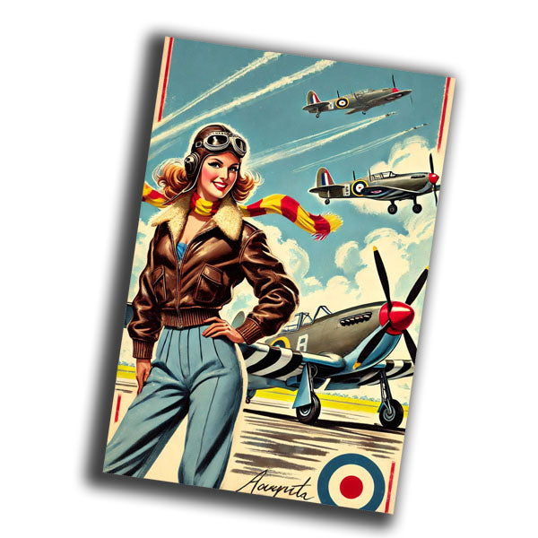 vintage  illustration of a woman pilot from the mid-20th century Photo Glossy 4*6 in E 033