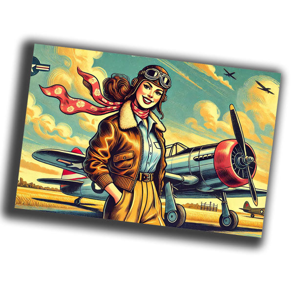 vintage  illustration of a woman pilot from the mid-20th century Photo Glossy 4*6 in E 034