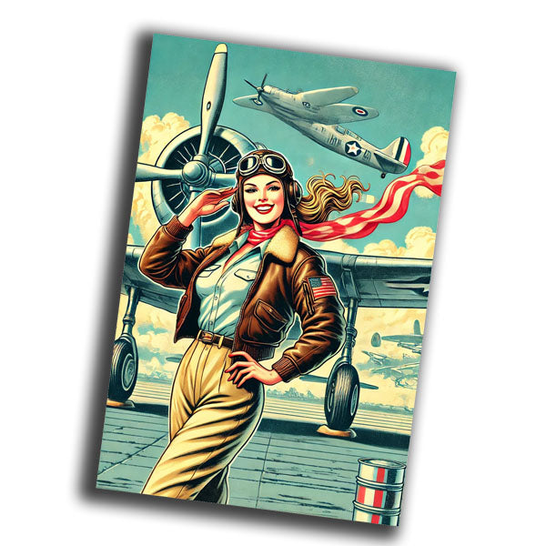 vintage  illustration of a woman pilot from the mid-20th century Photo Glossy 4*6 in E 035