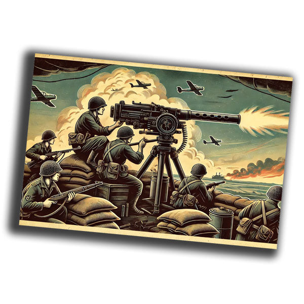 retro vintage illustration of a machine gun crew during World War II Photo Glossy 4*6 in F001