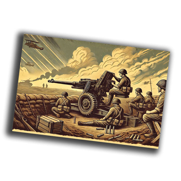 retro vintage illustration of a machine gun crew during World War II Photo Glossy 4*6 in F002