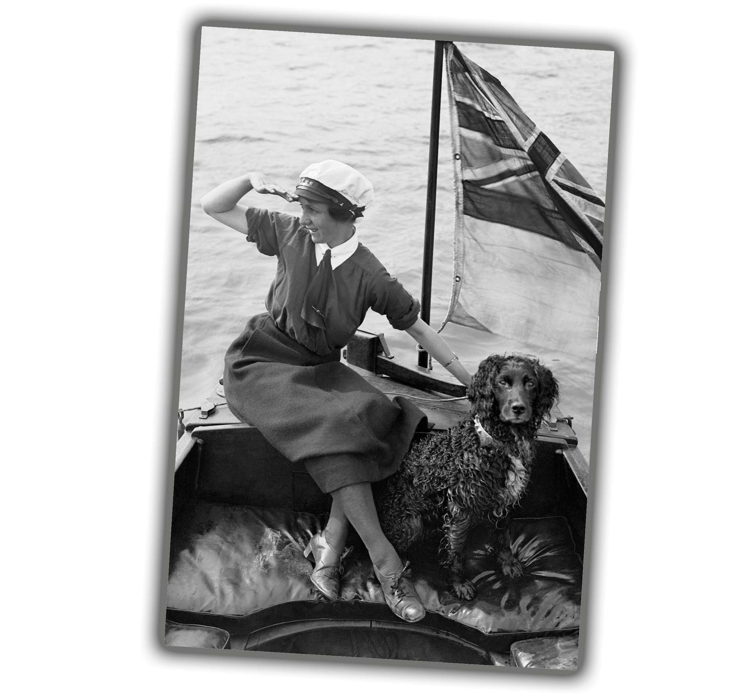 british woman with dog in boat WW2 Photo Glossy 4*6 in F053