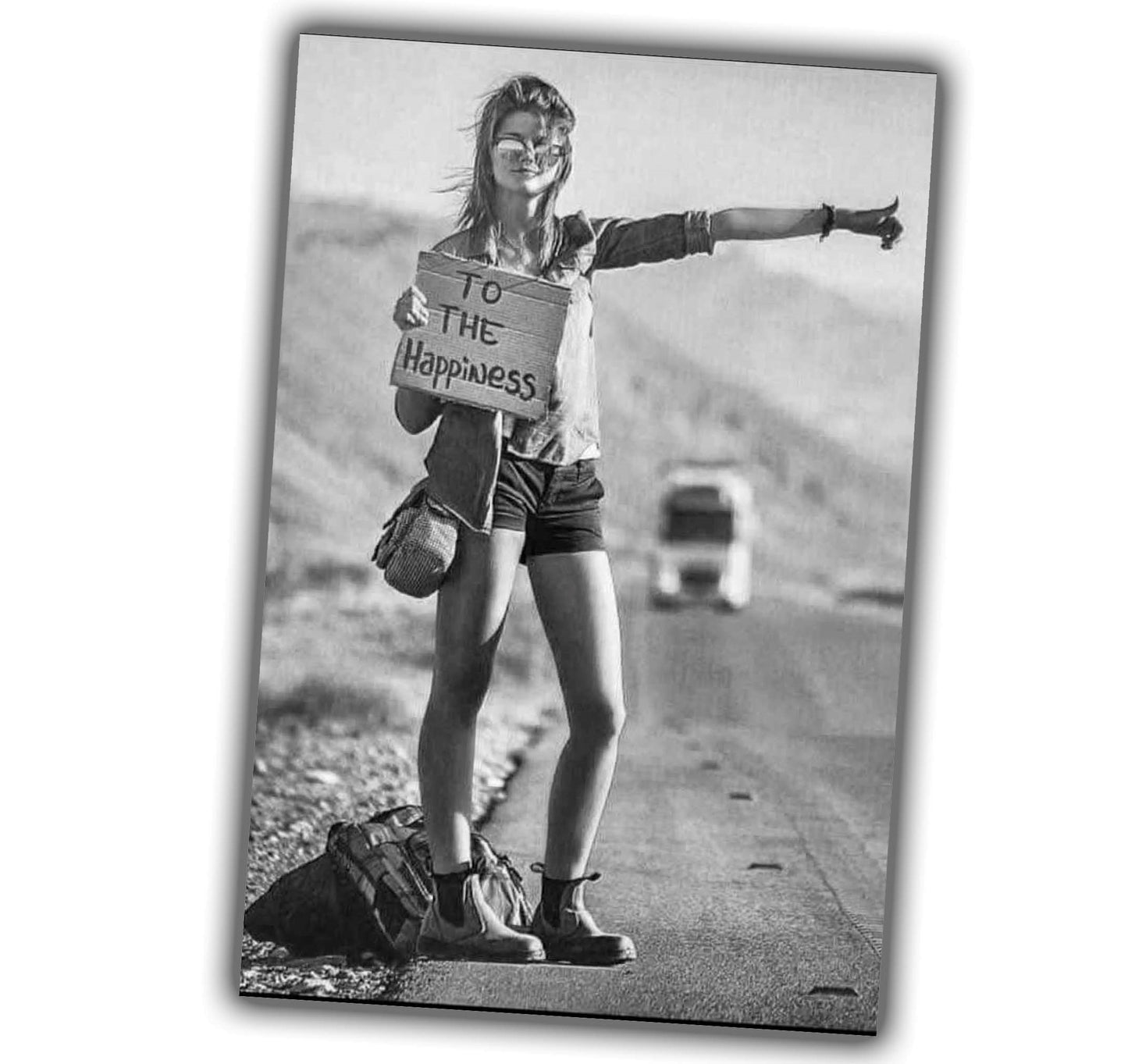 vintage classic woman near road in nevada hitchhiking WW2 Photo Glossy 4*6 in F055