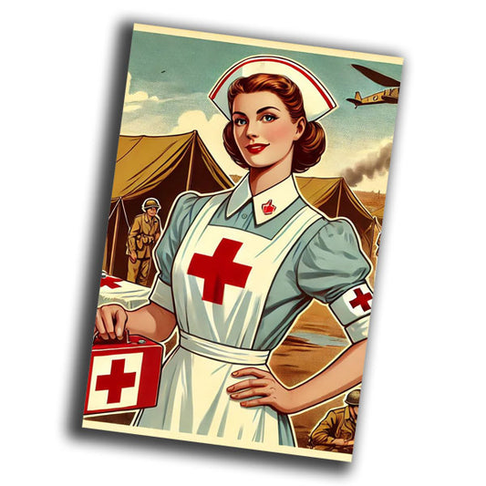 retro vintage illustration of a heroic wartime nurse from the 1940s Photo Glossy 4*6 in F005