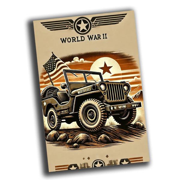 retro vintage illustration of a Jeep Willys from World War Photo Glossy 4*6 in F006