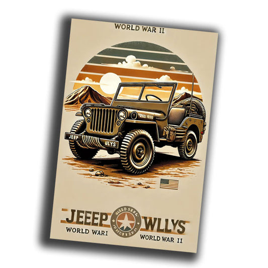 retro vintage illustration of a Jeep Willys from World War Photo Glossy 4*6 in F007