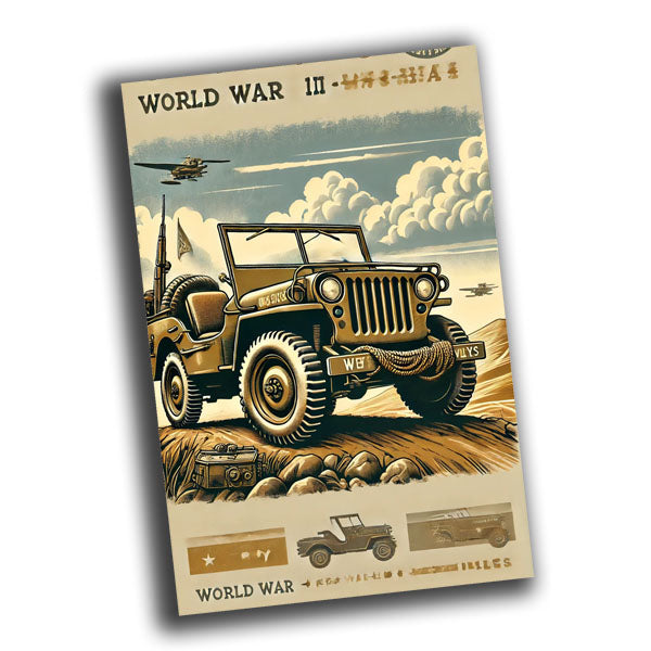retro vintage illustration of a Jeep Willys from World War Photo Glossy 4*6 in F008