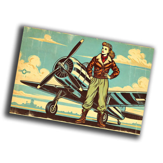 retro vintage illustration of a confident woman pilot from the 1940s Photo Glossy 4*6 in F014