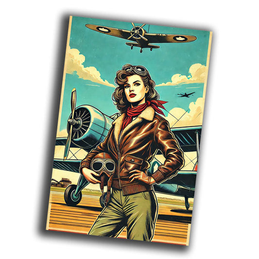 retro vintage illustration of a woman pilot from the 1940s Photo Glossy 4*6 in F016