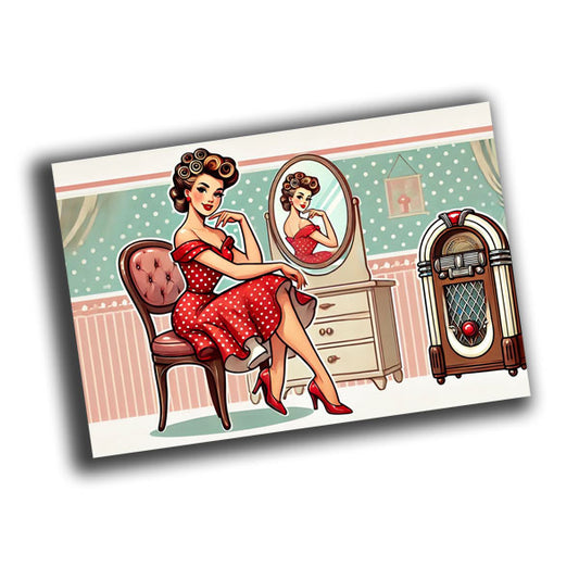 classic retro pin-up illustration showcasing a confident woman from the 1940s-1950s Photo Glossy 4*6 in F017