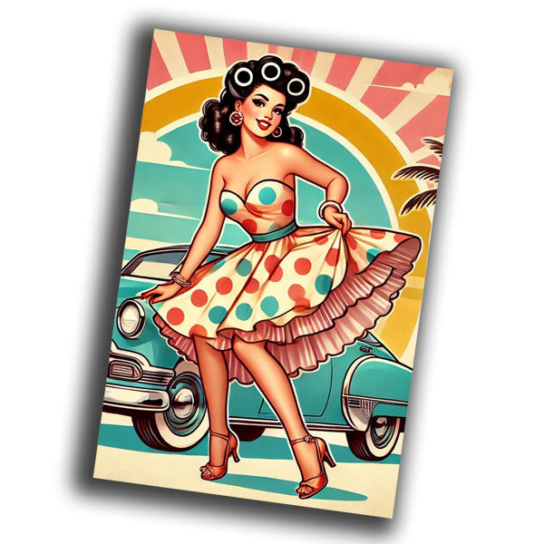vintage pin-up girl in retro style, depicted in a vibrant and colorful Photo Glossy 4*6 in F018