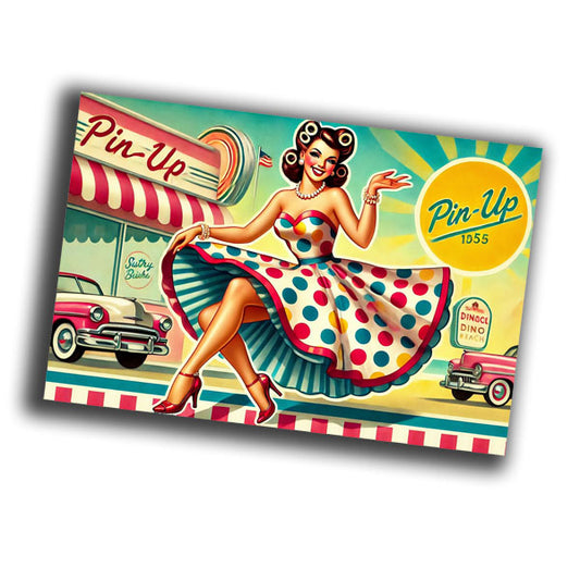 vintage pin-up girl in retro style, depicted in a vibrant and colorful Photo Glossy 4*6 in F019