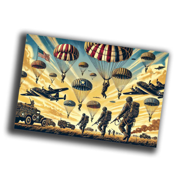 retro vintage illustration of airborne paratroopers from World War II Photo Glossy 4*6 in F027