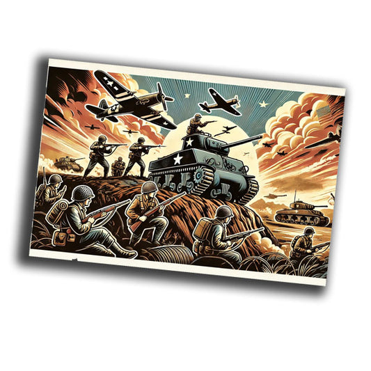 featuring a dramatic battlefield scene with soldiers in iconic 1940s military uniforms Photo Glossy 4*6 in F031