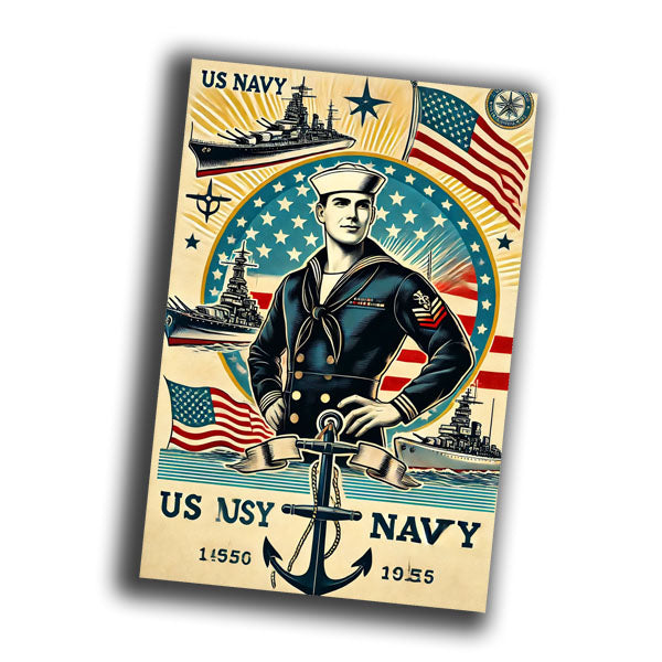 retro vintage illustration of a US Navy theme from the 1940s-1950s Photo Glossy 4*6 in F034