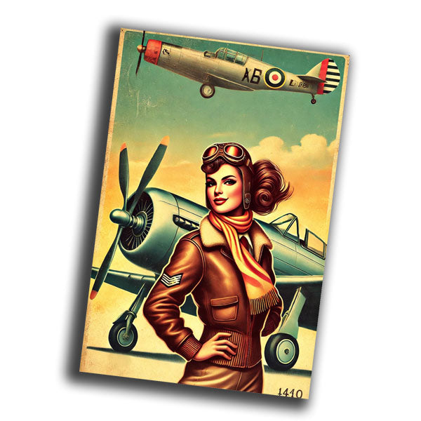 retro vintage pin-up style illustration of a glamorous woman pilot from the 1940s WW2 Photo Glossy 4*6 in G003