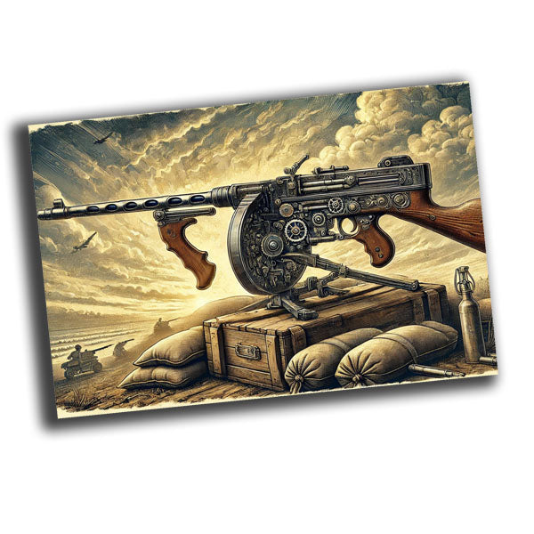 detailed illustration of a retro vintage machine gun from the early 20th century WW2 Photo Glossy 4*6 in G012