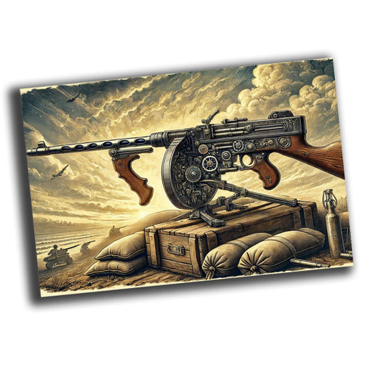 detailed illustration of a retro vintage machine gun from the early 20th century WW2 Photo Glossy 4*6 in G012