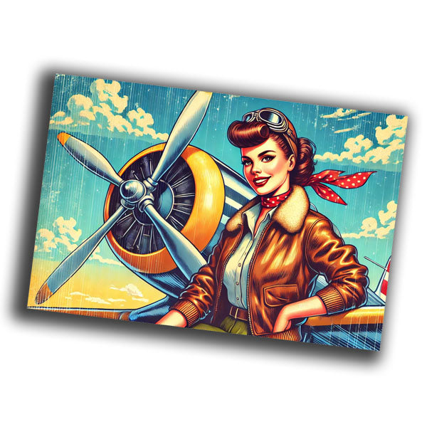 pin-up style retro vintage illustration of a woman pilot  WW2 Photo Glossy 4*6 in G013