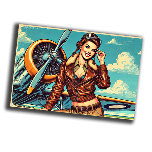 pin-up style retro vintage illustration of a woman pilot  WW2 Photo Glossy 4*6 in G014