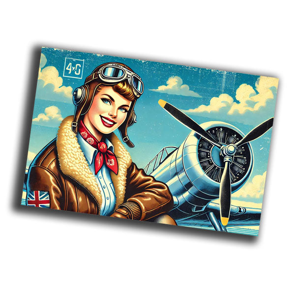 pin-up style retro vintage illustration of a woman pilot  WW2 Photo Glossy 4*6 in G016