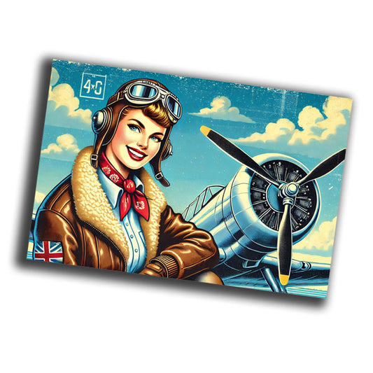 pin-up style retro vintage illustration of a woman pilot  WW2 Photo Glossy 4*6 in G016