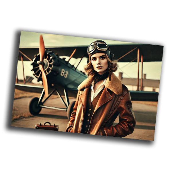 vintage classic female pilot in the 1930s style, wearing a leather aviator jacket WW2 Photo Glossy 4*6 in G033