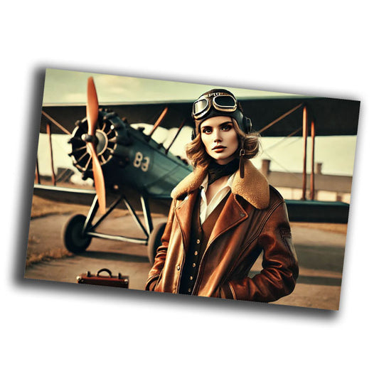 vintage classic female pilot in the 1930s style, wearing a leather aviator jacket WW2 Photo Glossy 4*6 in G033