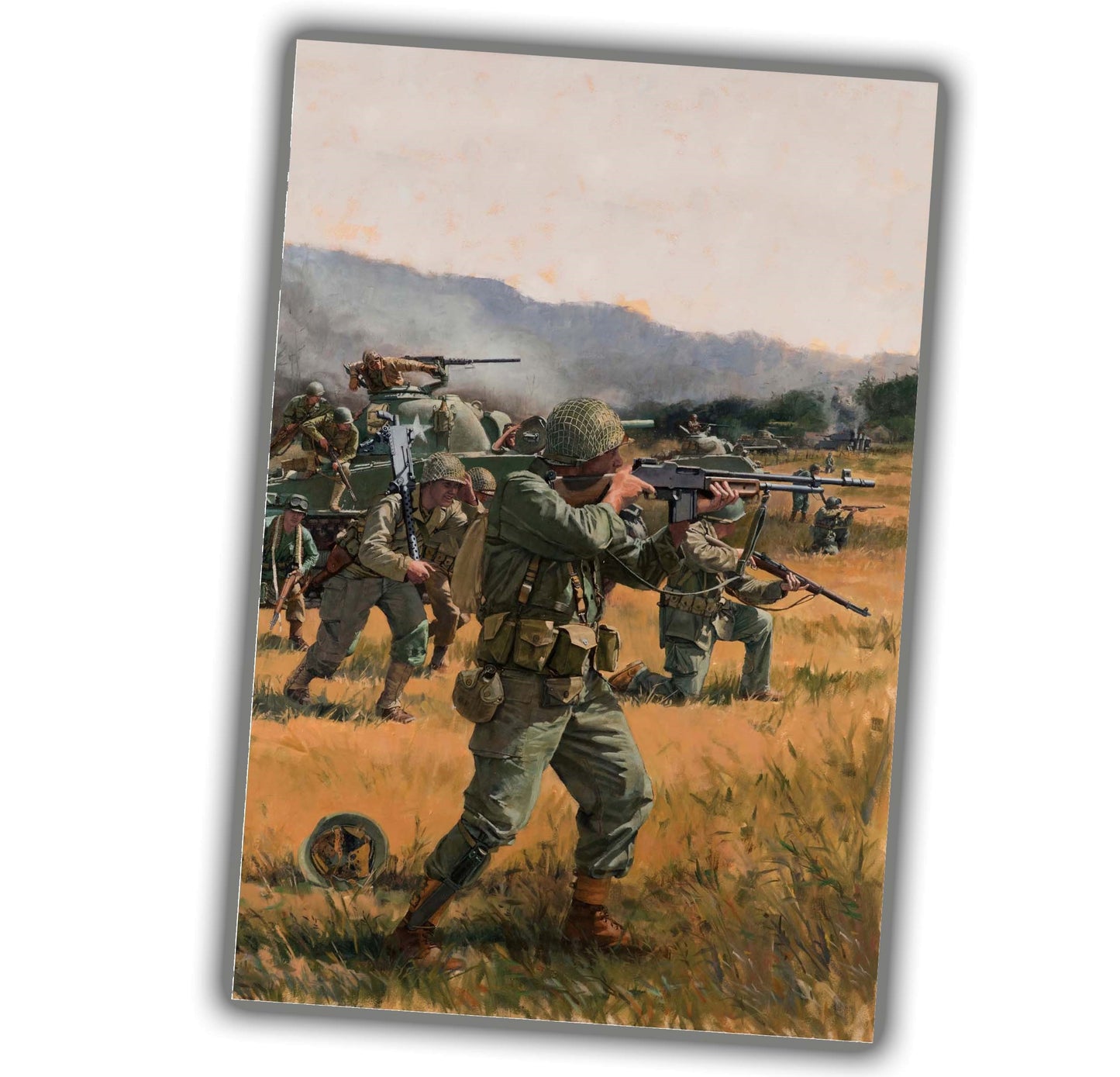 American Soldiers and Tank Attack  WW2 Photo Glossy 4*6 in H044
