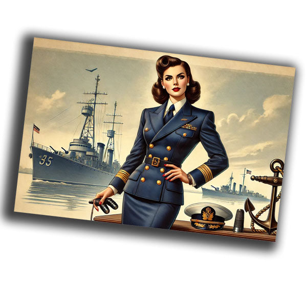 vintage-style illustration of a classic military woman WW2 Photo Glossy 4*6 in H005