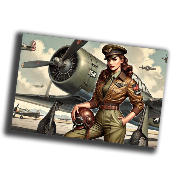 vintage-style illustration of a classic military woman WW2 Photo Glossy 4*6 in H006