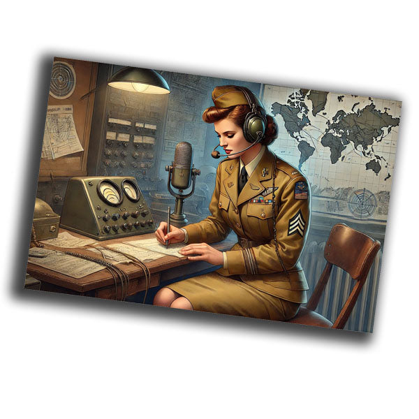 military woman, dressed in a World War II-era radio operator uniform WW2 Photo Glossy 4*6 in H008