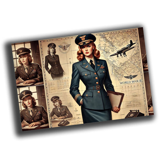vintage-style illustration of a classic military woman WW2 Photo Glossy 4*6 in H009