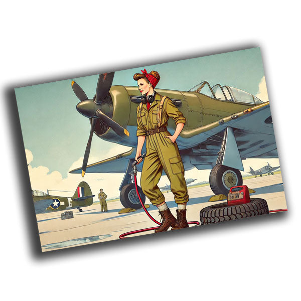 vintage-style illustration of a classic military woman WW2 Photo Glossy 4*6 in H010