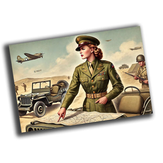 vintage-style illustration of a classic military woman WW2 Photo Glossy 4*6 in H011