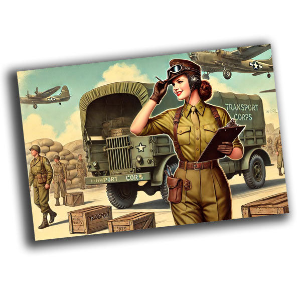 vintage-style illustration of a classic military woman WW2 Photo Glossy 4*6 in H012