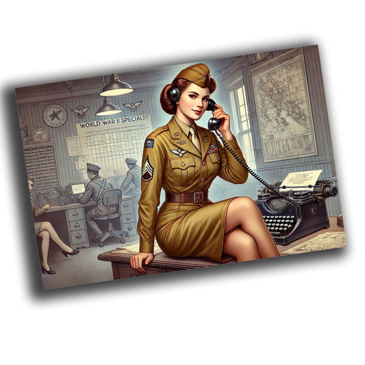 vintage-style illustration of a classic military woman WW2 Photo Glossy 4*6 in H013