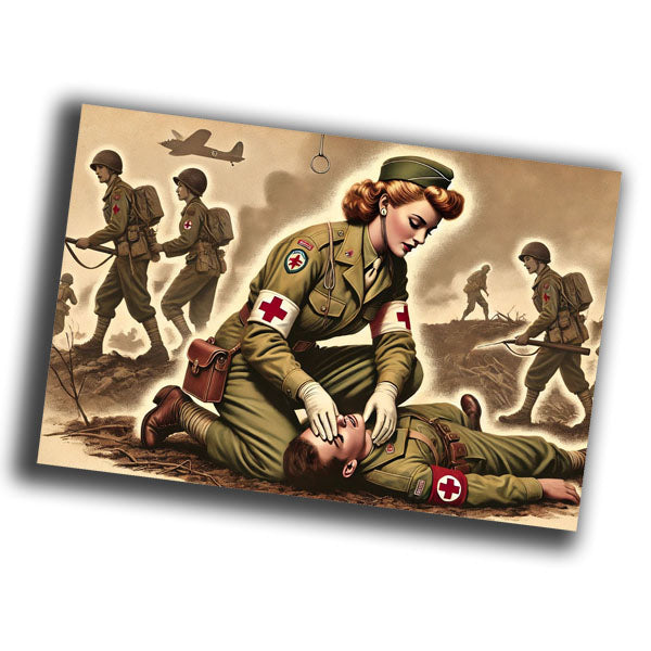 military woman dressed in a World War II-era field medic uniform WW2 Photo Glossy 4*6 in H025