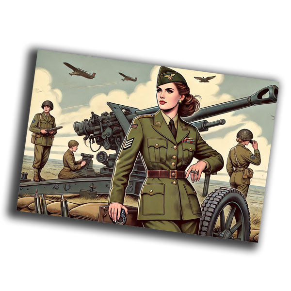 classic military woman, dressed in a World War II-era artillery officer uniform WW2 Photo Glossy 4*6 in H026