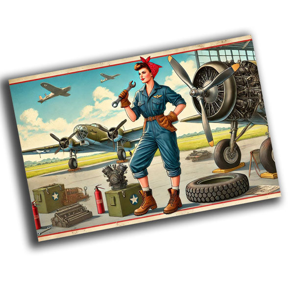 military woman dressed in a World War II-era aviation maintenance uniform WW2 Photo Glossy 4*6 in H027